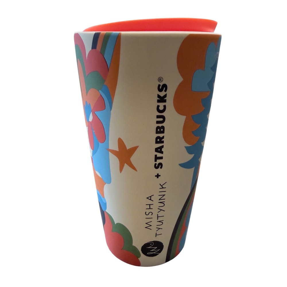 Starbucks Misha Tyutyunik Ceramic Travel Tumbler 12oz Orange Lid BUB24 M51